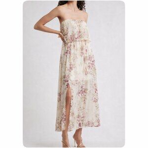 Chelsea28 Tie Waist Strapless Chiffon Maxi Dress – Light Pink Floral – XS (NWT)